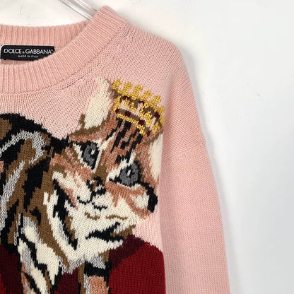 Pink Cat Embroidered Cashmere Sweater