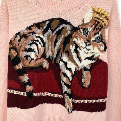 Pink Cat Embroidered Cashmere Sweater