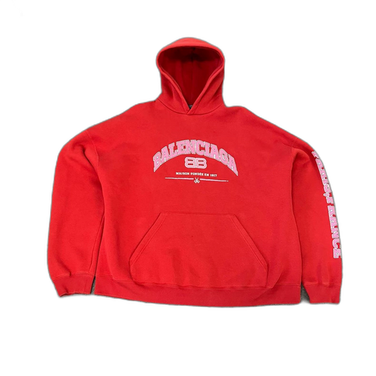 Red Balenciaga Logo Hoodie