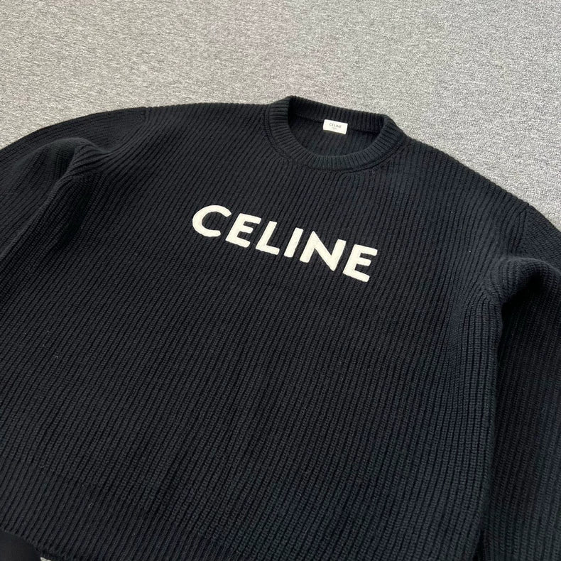 Celine Logo Wool Knit Sweater Size L
