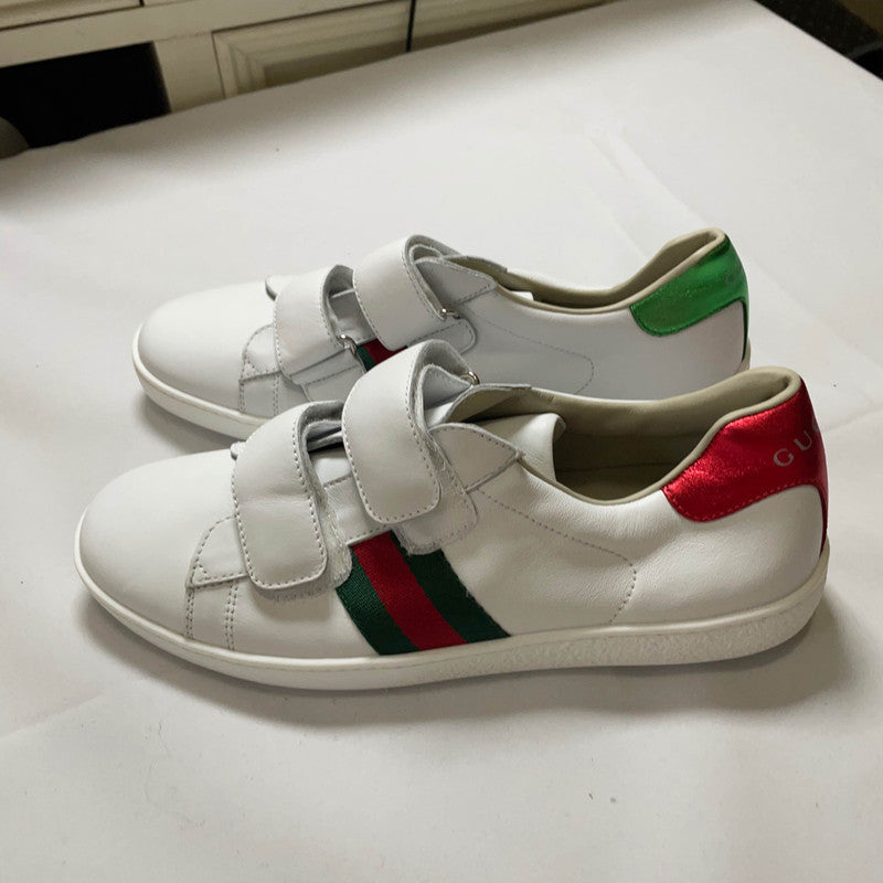 Gucci Kids' Ace Leather Sneakers in White Red Green 0079