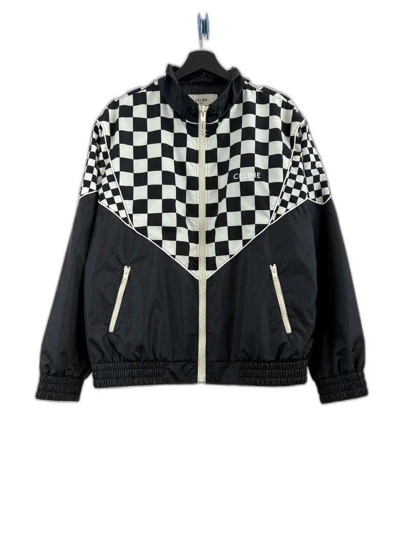 Celine Black and White Checkered Zip Jacket