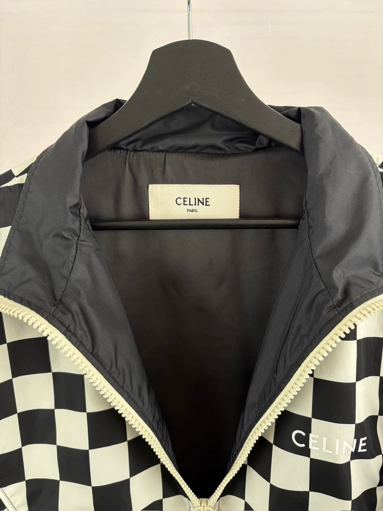Celine Black and White Checkered Zip Jacket