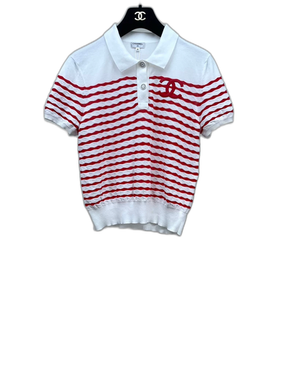 Chanel Striped Short Sleeve Polo Shirt