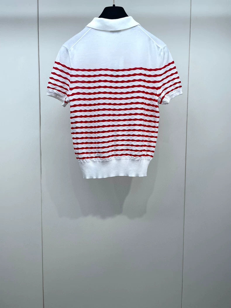 Chanel Striped Short Sleeve Polo Shirt