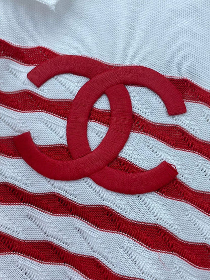 Chanel Striped Short Sleeve Polo Shirt