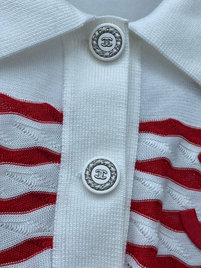 Chanel Striped Short Sleeve Polo Shirt