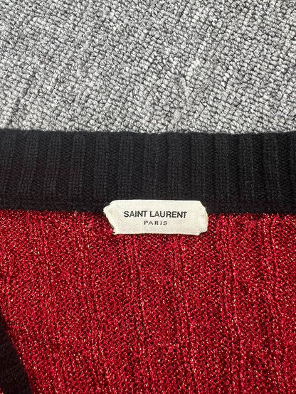 Saint Laurent Red Knit Cardigan with Contrast Trim