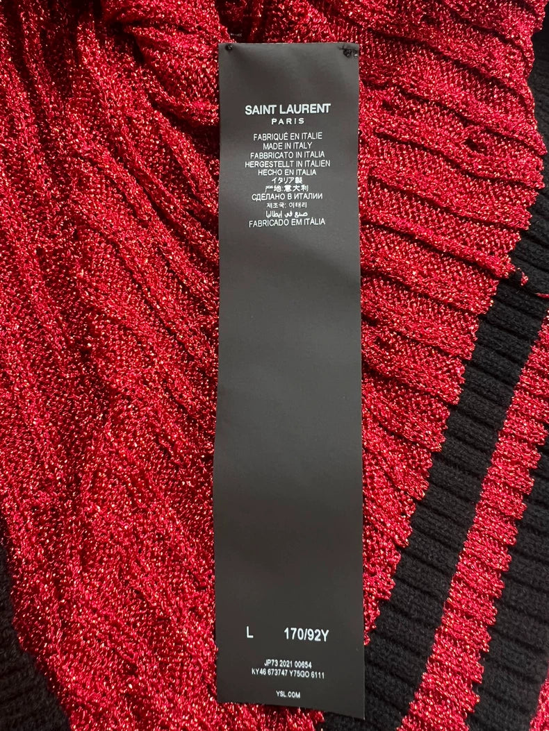 Saint Laurent Red Knit Cardigan with Contrast Trim