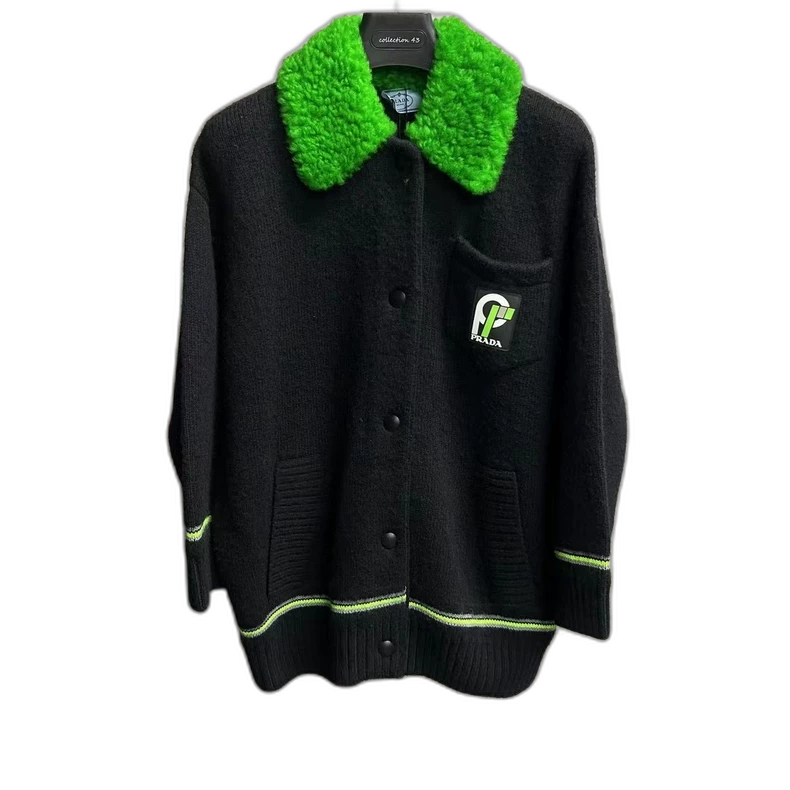 Prada Black and Green Knitted Jacket with Logo