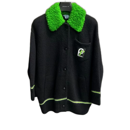 Prada Black and Green Knitted Jacket with Logo