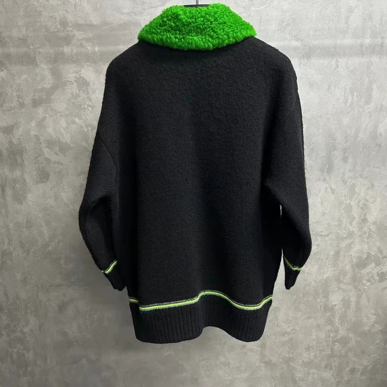 Prada Black and Green Knitted Jacket with Logo