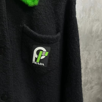 Prada Black and Green Knitted Jacket with Logo