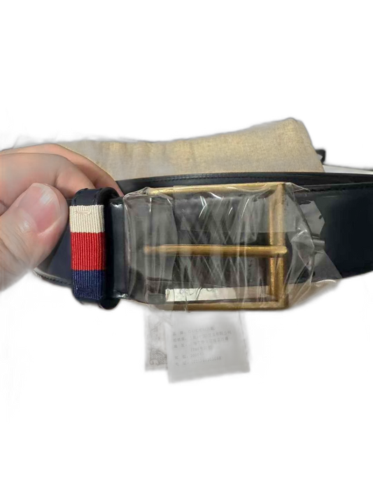 Gucci Blue Striped Belt with Buckle