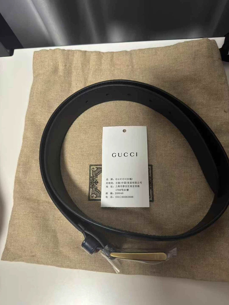 Gucci Blue Striped Belt with Buckle