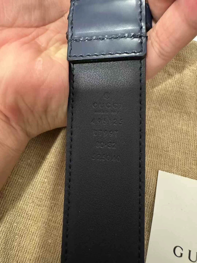 Gucci Blue Striped Belt with Buckle