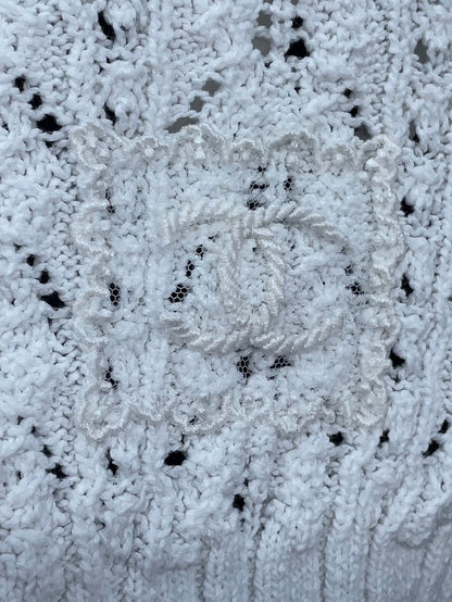 CHANEL White Knitted Sweater with Floral Design