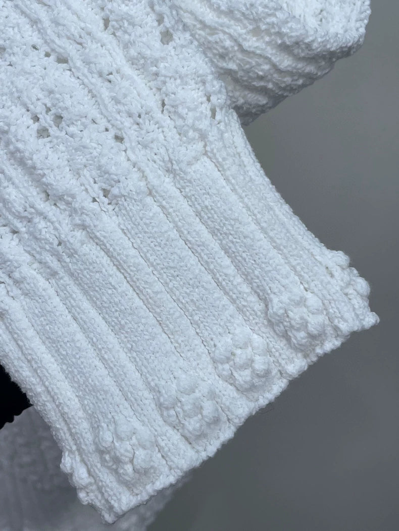 CHANEL White Knitted Sweater with Floral Design