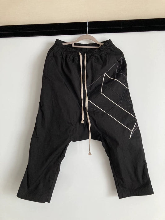 Rick Owens Geometric Stitch Black Drop-Crotch Pants