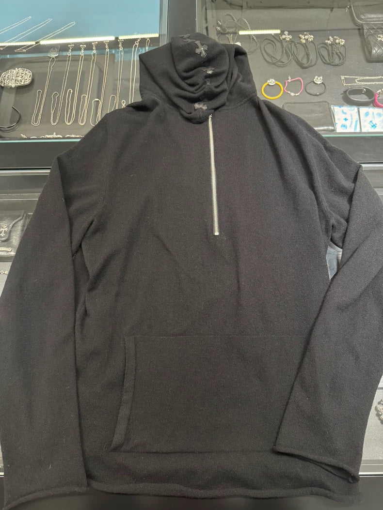 Chrome Hearts Black Half-Zip Hoodie-yf