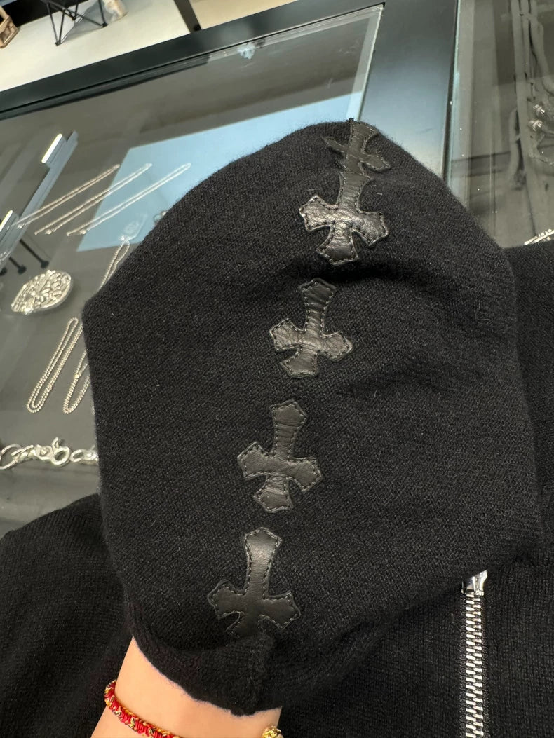 Chrome Hearts Black Half-Zip Hoodie-yf