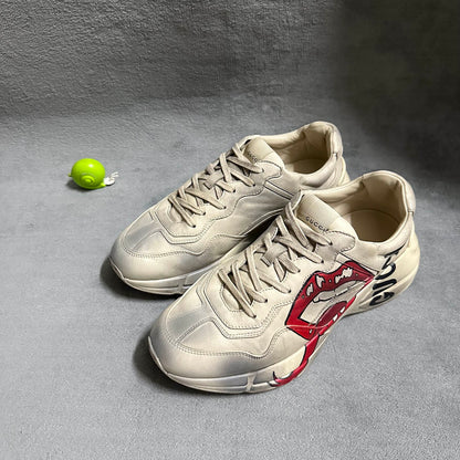 Gucci Rhyton Leather Low-Top Sneakers with Lips Design 0079