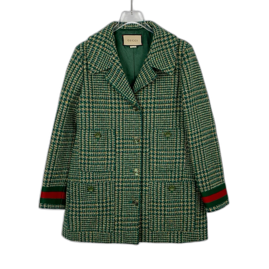 Green Houndstooth Wool Suit Jacket