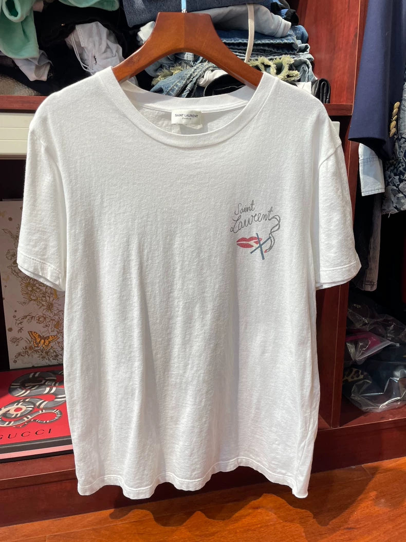 Saint Laurent Logo Lip Print T-Shirt