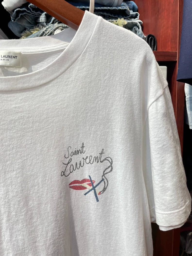 Saint Laurent Logo Lip Print T-Shirt