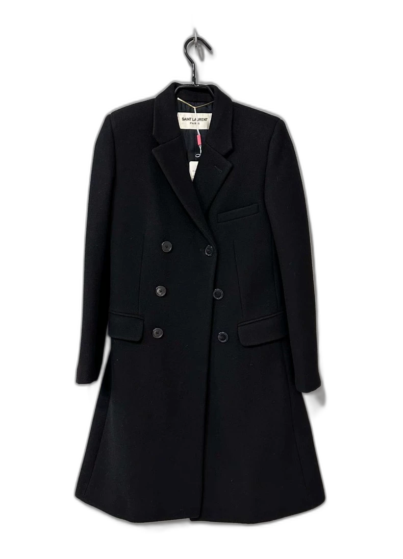 Elegant Black Wool Overcoat by Saint Laurent Paris
