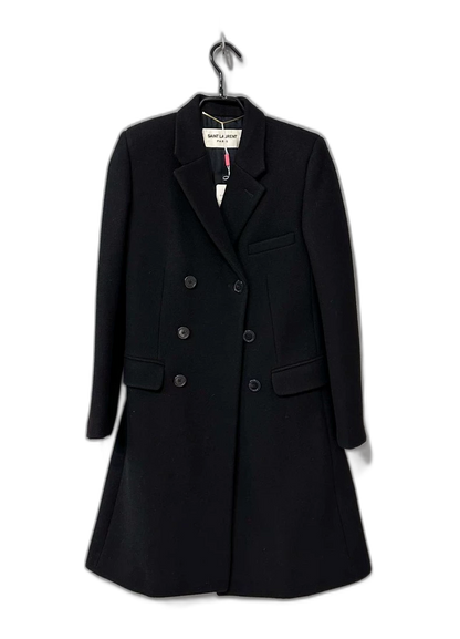 Elegant Black Wool Overcoat by Saint Laurent Paris