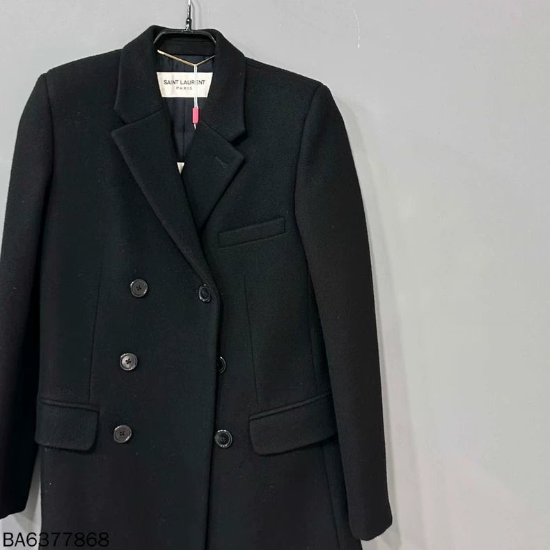 Elegant Black Wool Overcoat by Saint Laurent Paris