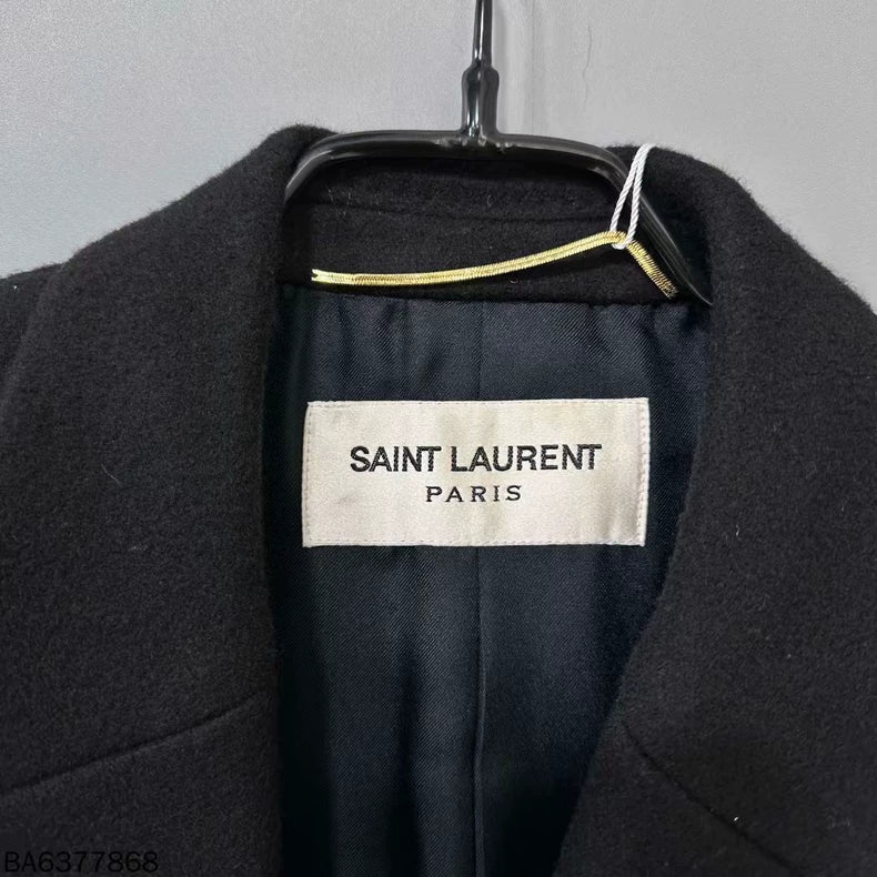 Elegant Black Wool Overcoat by Saint Laurent Paris