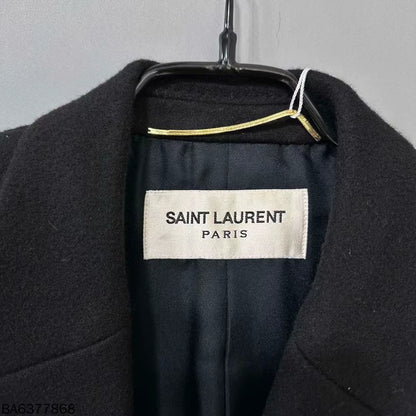 Elegant Black Wool Overcoat by Saint Laurent Paris