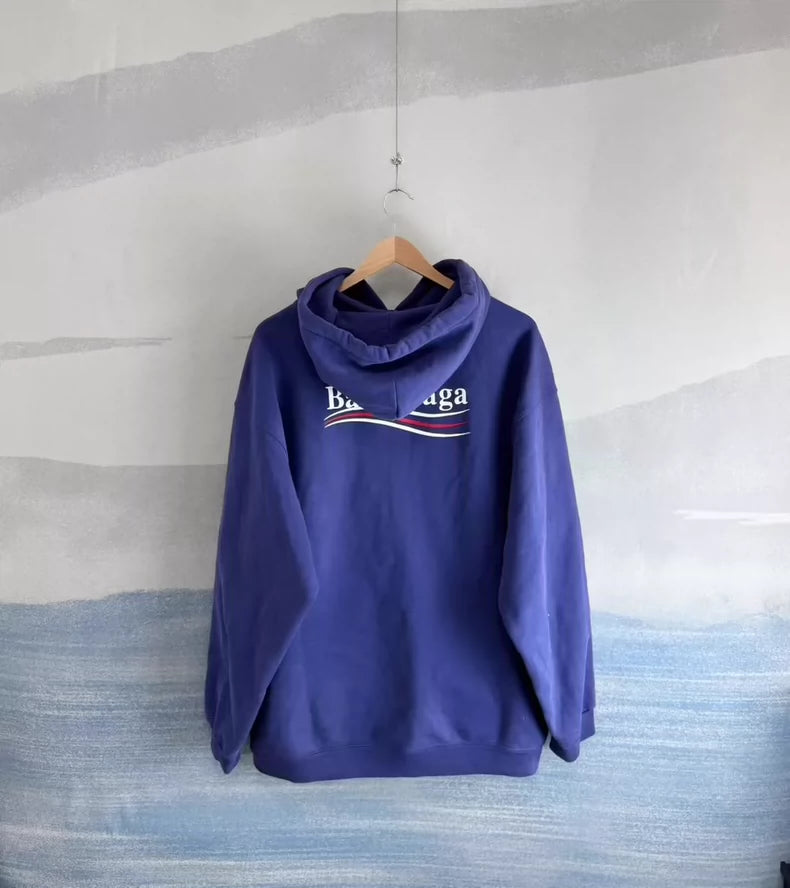 Embroidered Blue Balenciaga Hoodie