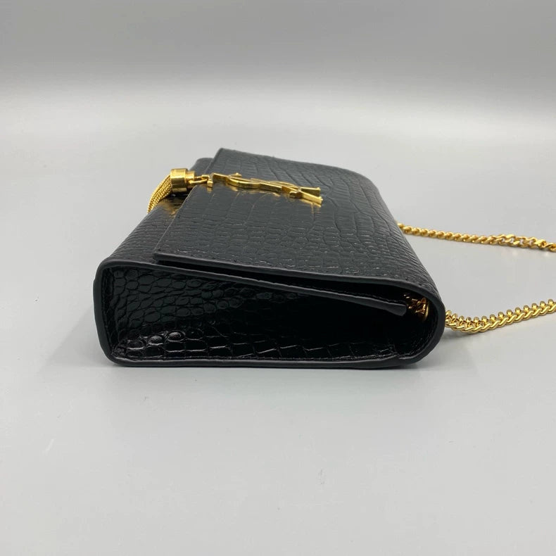 YSL Crocodile Print Tassel Crossbody Bag