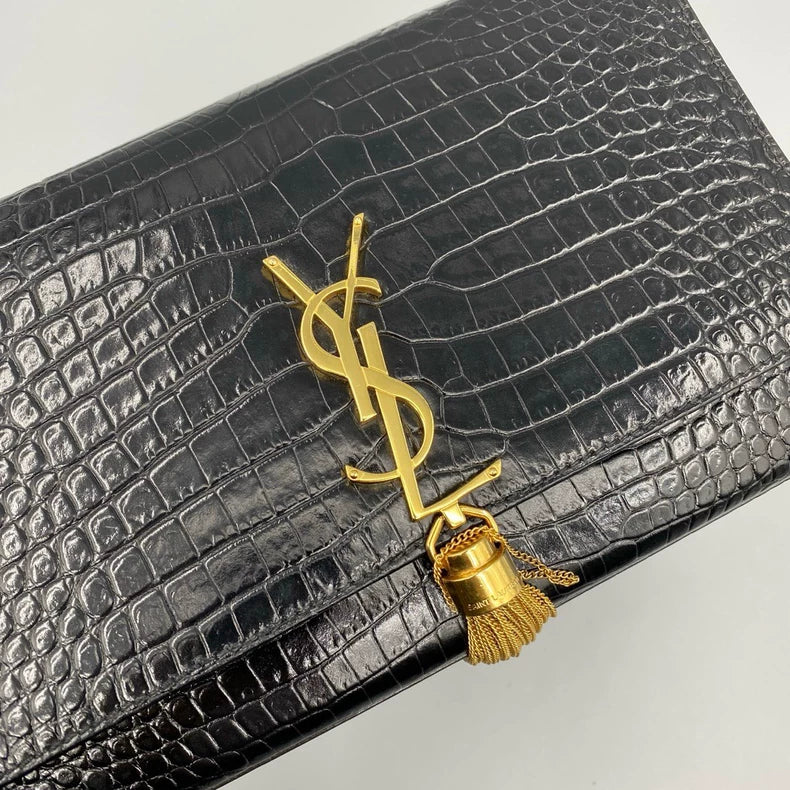 YSL Crocodile Print Tassel Crossbody Bag