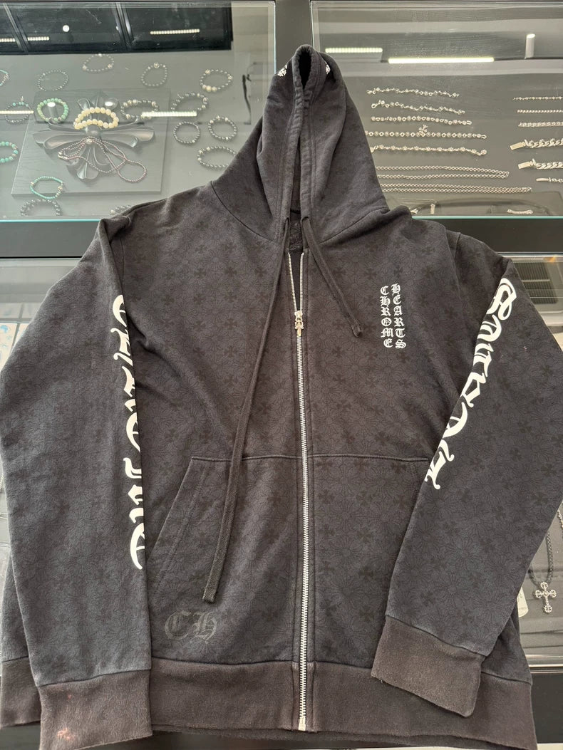 Chrome Hearts Black Zip Hoodie with Logo-yf