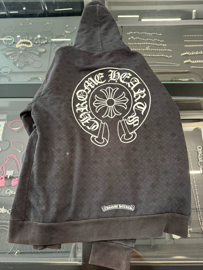 Chrome Hearts Black Zip Hoodie with Logo-yf