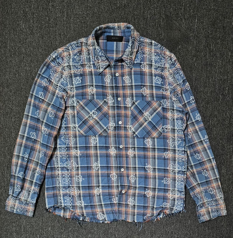 Amiri Bandana Print Fringe Button-Up Shirt-yf