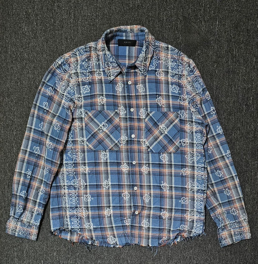 Amiri Bandana Print Fringe Button-Up Shirt-yf