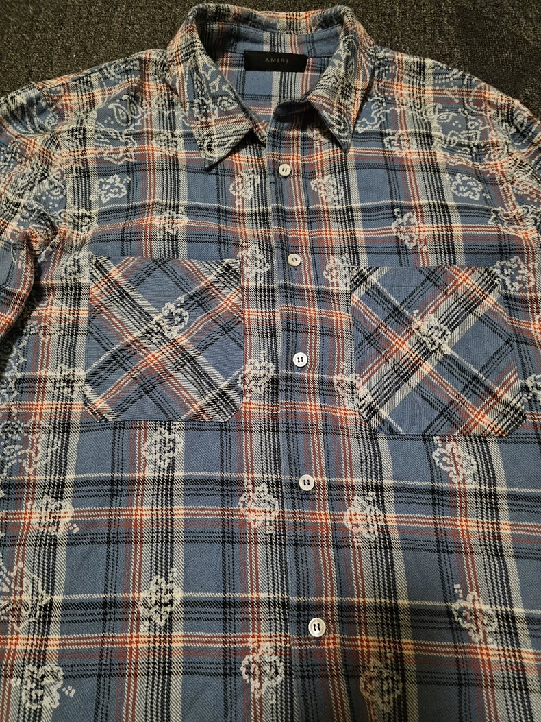 Amiri Bandana Print Fringe Button-Up Shirt-yf