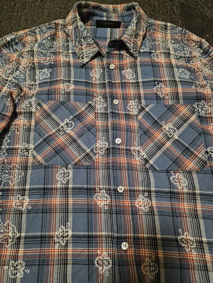 Amiri Bandana Print Fringe Button-Up Shirt-yf