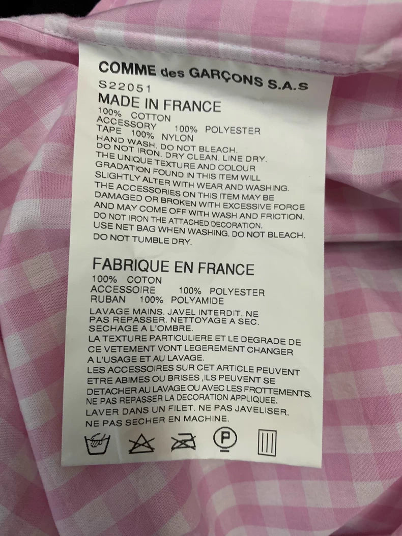 COMME DES GARCONS Pink Check Shirt