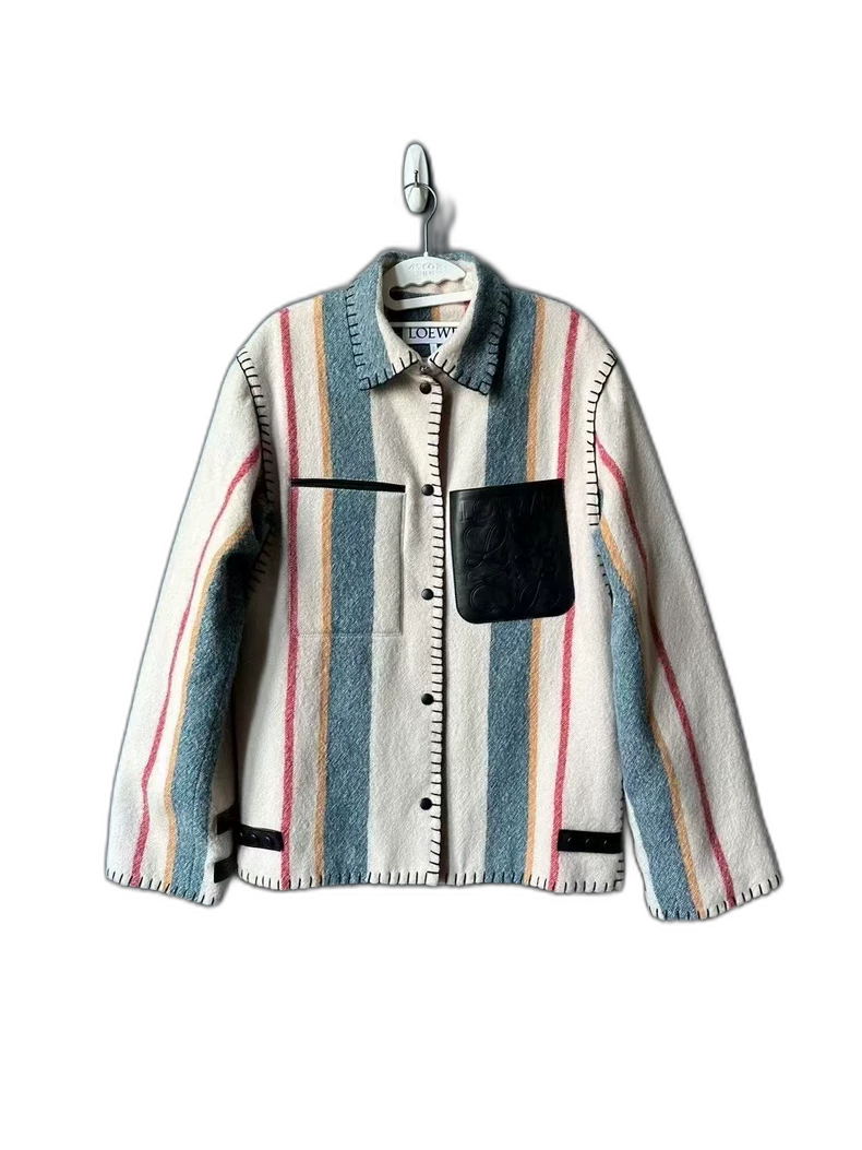 Loewe Striped Wool Jacket with Leather Patch