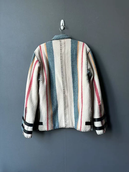 Loewe Striped Wool Jacket with Leather Patch