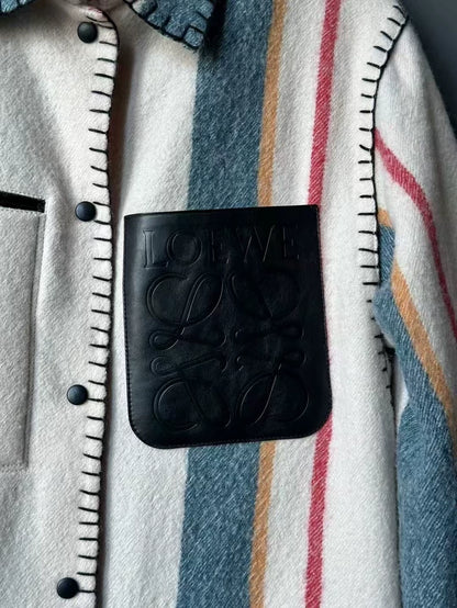 Loewe Striped Wool Jacket with Leather Patch