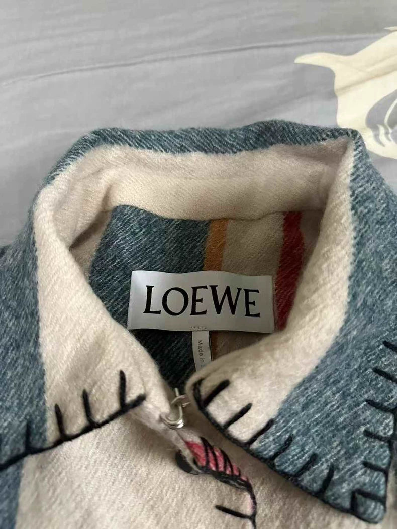Loewe Striped Wool Jacket with Leather Patch