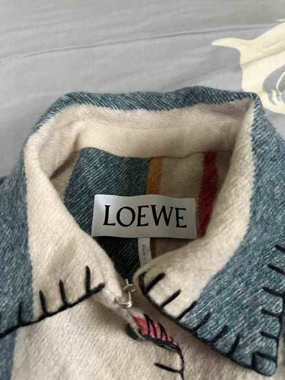 Loewe Striped Wool Jacket with Leather Patch