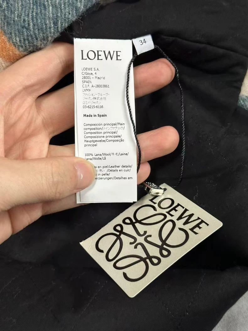 Loewe Striped Wool Jacket with Leather Patch